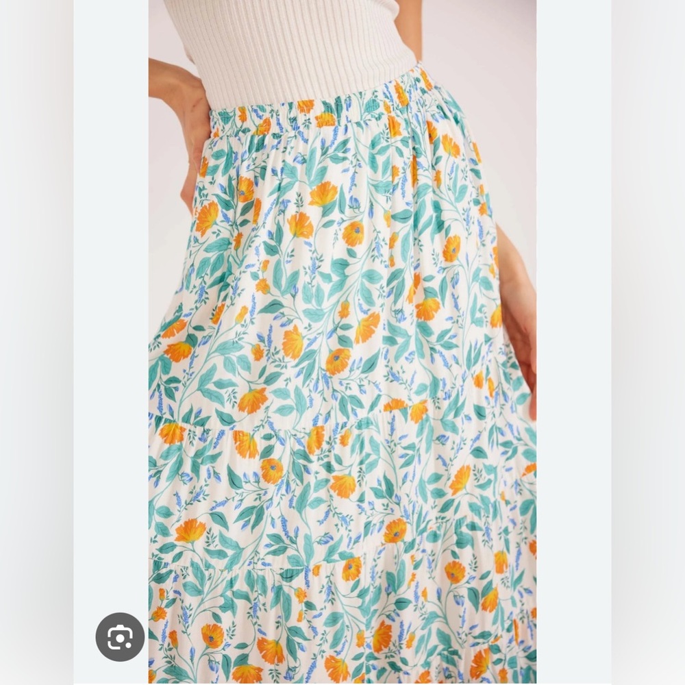 MinkPink Floral Print Skirt in Orange and Green
